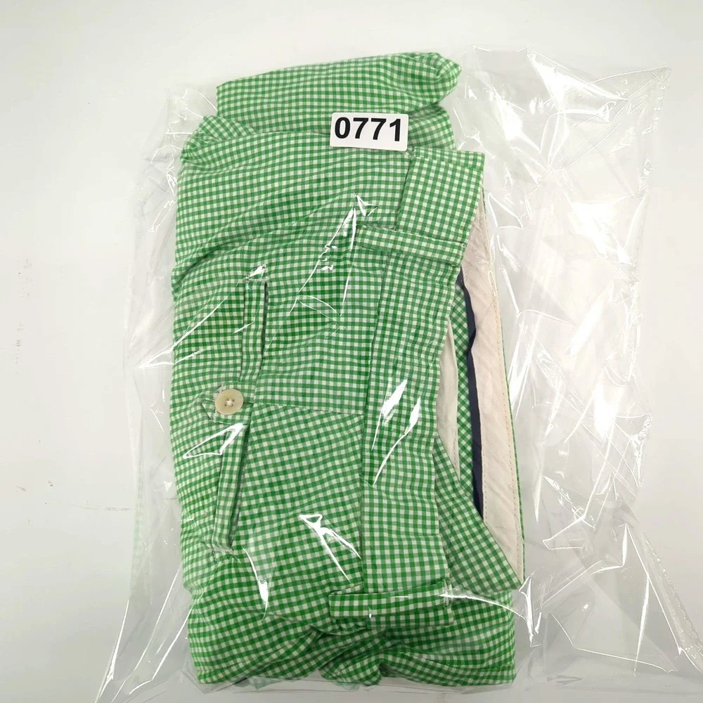 Polo Ralph Lauren Men's Green Gingham‎ Shorts Size 35 Flat Front Preppy Casual
